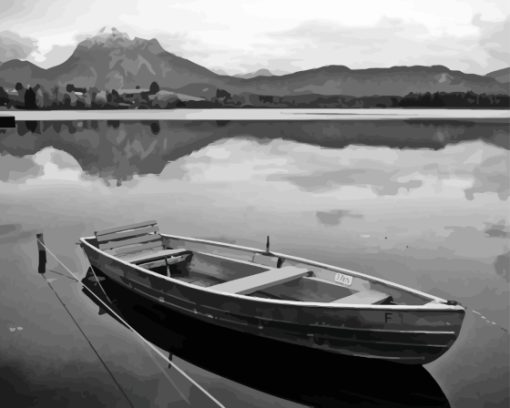 Black And White Rustic Boat On Lake Paint By Numbers