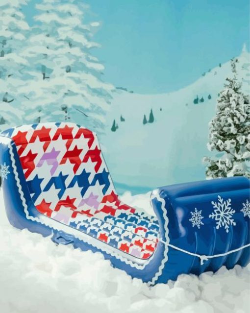 Blue Sleigh In Snow Paint By Numbers