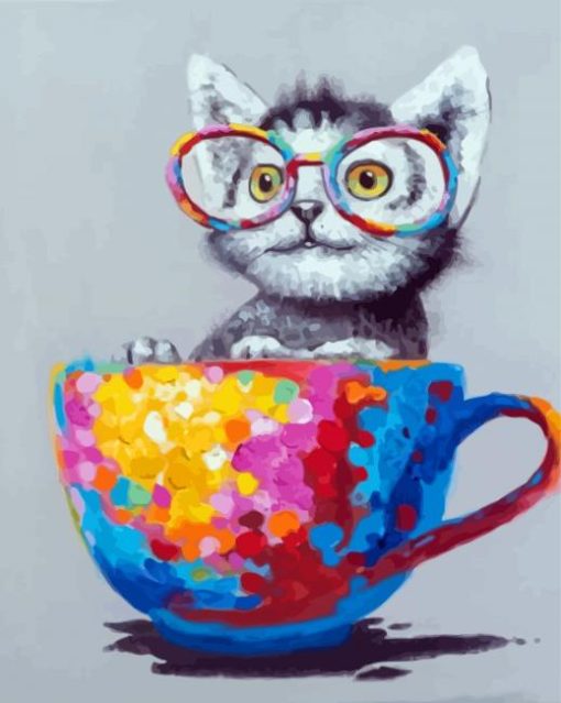 Colorful Cat In Cup Paint By Numbers