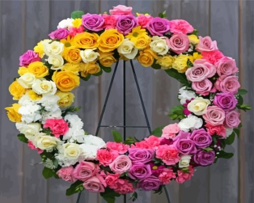 Colorful Roses Wreath Paint By Numbers