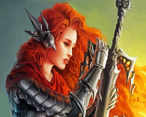 Cool Redhead Sword Paint By Numbers