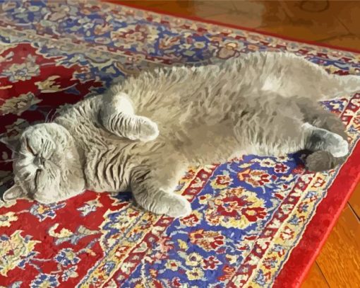 Grey Cat On Persian Rug Paint By Numbers