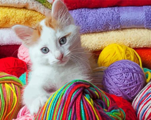 Kitten With Yarns Balls Paint By Numbers