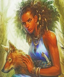 African Woman With Wolf Art Paint By Numbers