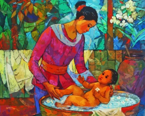 Asian Mother And Child Paint By Numbers