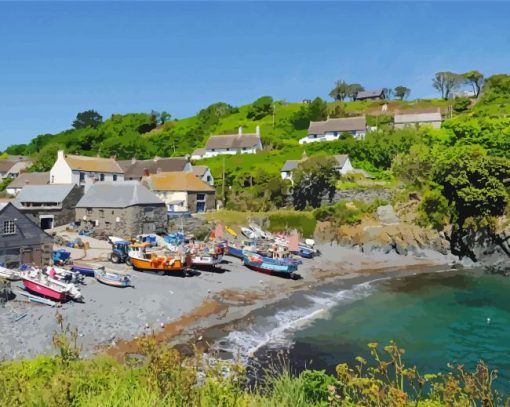 Boats At Beach In Cadgwith Town Paint By Numbers