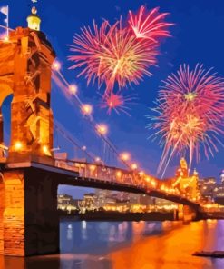 Cincinnati Roebling Bridge Fireworks Paint By Numbers