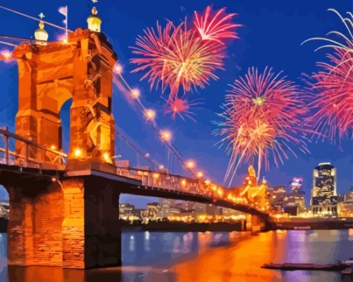 Cincinnati Roebling Bridge Fireworks Paint By Numbers