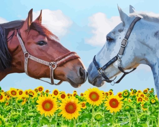 Horses In Sunflowers Paint By Numbers