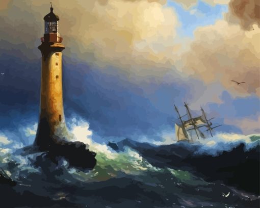 Lighthouse In Storm Art Paint By Numbers