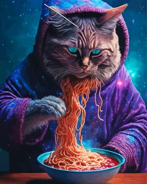 Magic Cat Eating Spaghetti Paint By Numbers