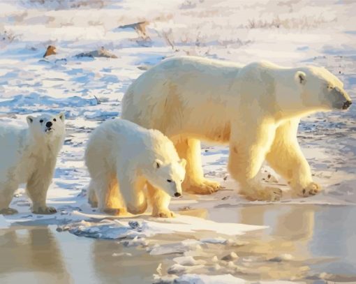 Polar Bears Mother With Cubs Paint By Numbers