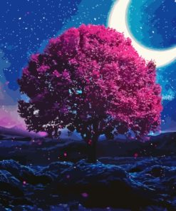 Purple Tree In Moon Paint By Numbers