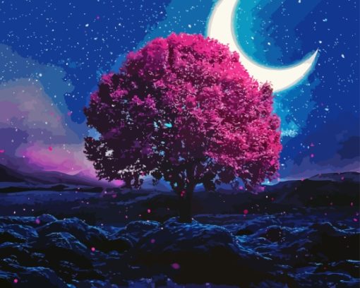 Purple Tree In Moon Paint By Numbers