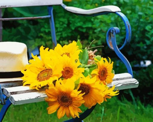 Sunflowers On A Garden Chair Paint By Numbers