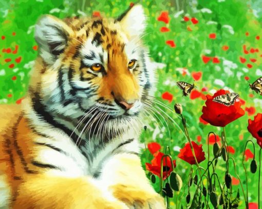 Tiger And Poppies Paint By Numbers