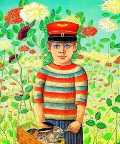 Vintage Boy with Rabbit Paint By Numbers