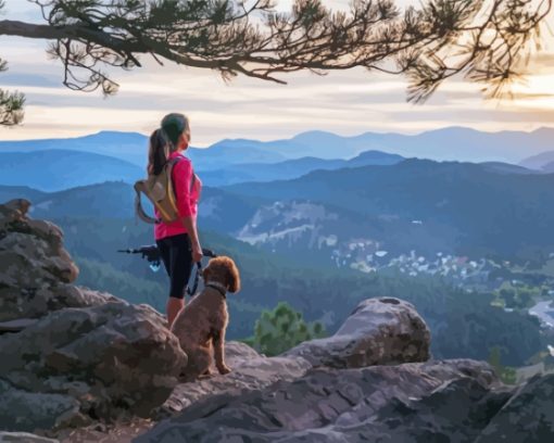 Woman Hiking With Dog Paint By Numbers