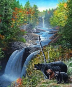 Bears In Waterfall Landscape Paint By Numbers