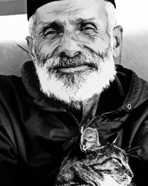 Black And White Old Man And Cat Paint By Numbers