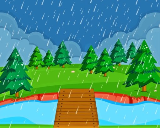 Cartoon Rain Landscape Paint By Numbers