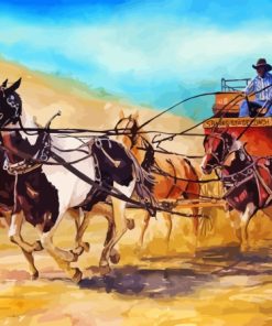 Cool Stagecoach And Horses Paint By Numbers