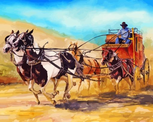 Cool Stagecoach And Horses Paint By Numbers