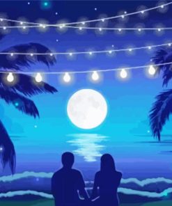 Couple Sitting Beside Sea At Night Paint By Numbers