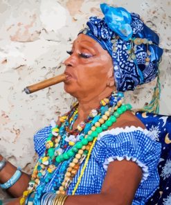 Old Cuban Woman Smoking Paint By Numbers