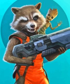 Rocket And Baby Groot Paint By Numbers