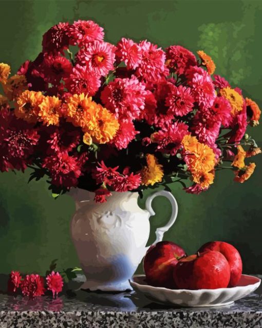 Still Life Chrysanthemum In Vase Paint By Numbers