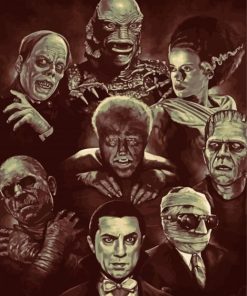 Black And White Hollywood Monsters Paint By Numbers