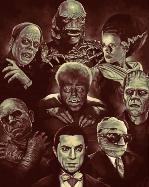 Black And White Hollywood Monsters Paint By Numbers