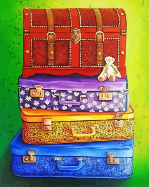 Colorful Vintage Travel Suitcases Paint By Numbers