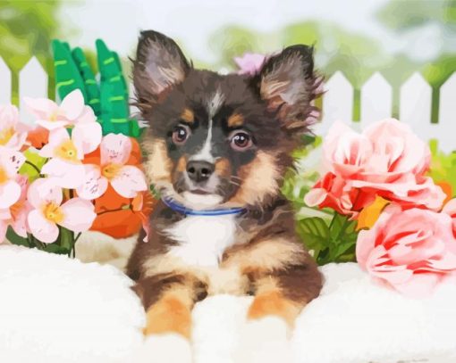 Mini Aussie Puppy With Flowers Paint By Numbers