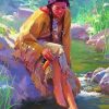 Native Woman By River Paint By Numbers