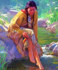 Native Woman By River Paint By Numbers