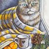 Winter Cat With Coffee Paint By Numbers