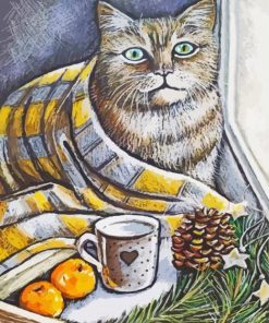 Winter Cat With Coffee Paint By Numbers