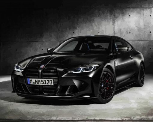 BMW M4 Black Car Engine Paint by numbers