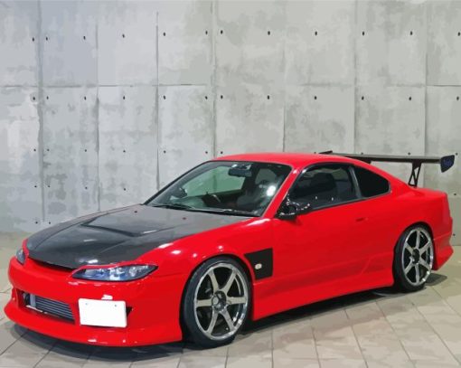 Black Red Nissan S15 Car Painting By Numbers