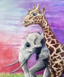 Elephant And Giraffe Close Up Art Painting By Numbers