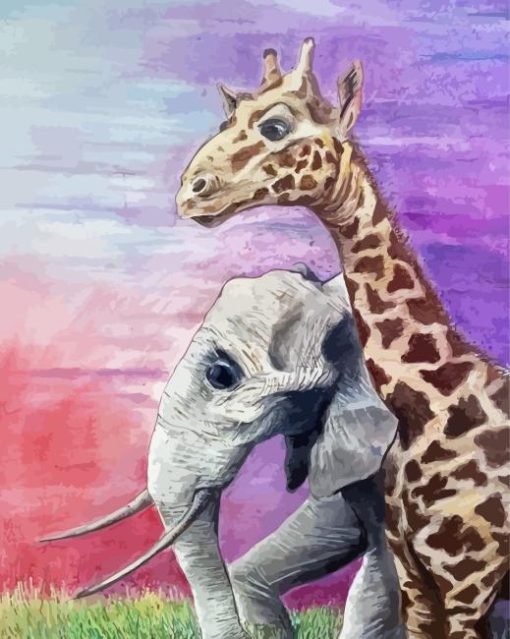 Elephant And Giraffe Close Up Art Painting By Numbers