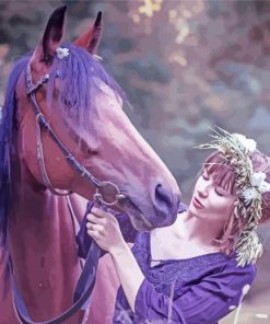 Girl With Purple Horse Painting By Numbers