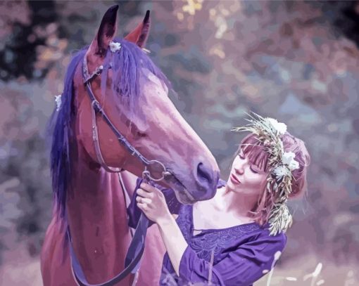 Girl With Purple Horse Painting By Numbers