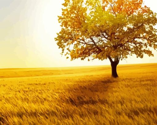 Golden Tree Landscape Painting By Numbers