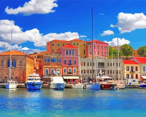 Greece Chania Port Painting By Numbers