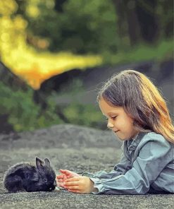 Little Girl With Black Rabbit Painting By Numbers