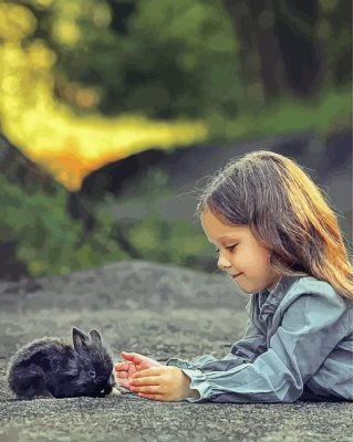 Little Girl With Black Rabbit Painting By Numbers