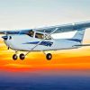 Sunset White And Blue Cessna 182 Airplane Painting By Numbers